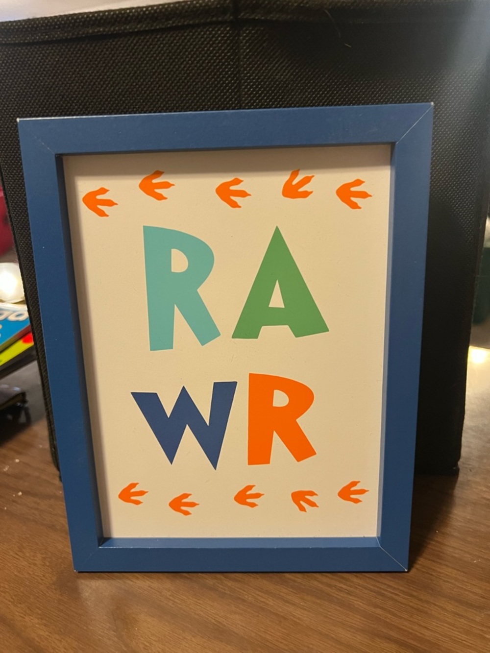 Kids "RAWR" Blue Frame Wall Art - Multicolor Letters